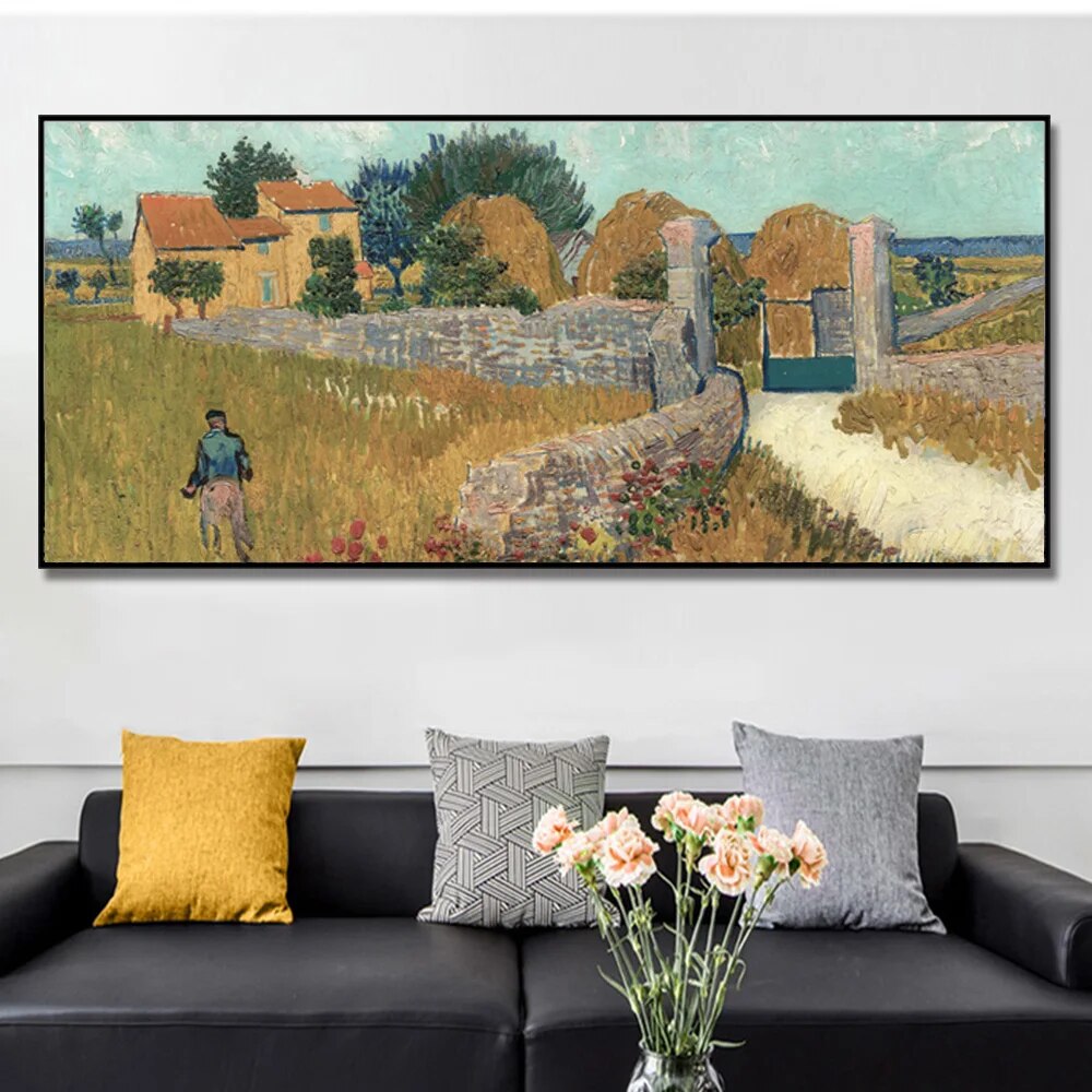 Van Gogh bức tranh nổi tiếng Trang Trại Trong Provence vải bố in hình Sinh Sản Cổ Điển tranh tường Poster Cho Ngang đồ trang trí ghế sofa 1Pcs không có khung Hoặc Bằng Gỗ Bên Trong Đóng Khung