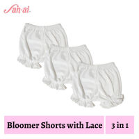 San-ai Infant Baby Girl Plain White Bloomer Short with Lace 3 in 1