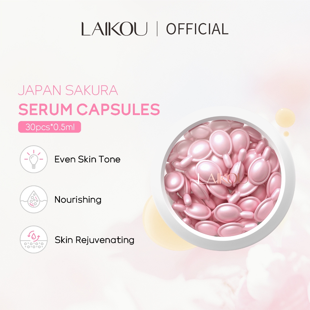 Laikou Sakura huyết thanh cho da mặt dưỡng ẩm làm sáng THẬM CHÍ ra tông da 30pcs * 0.5ml