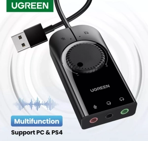 สินค้า UGREEN รุ่น 40964, 50599 Sord USB Audio Interface External3.5 mm Mic, หูฟัง, Audio อะแดปเตอร์ Sord PS4 External USB Sound Card Mic Audio