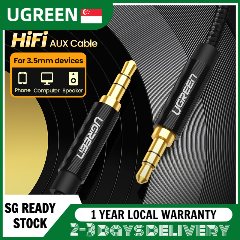 UGREEN 3.5mm Aux Headphone Cable Car Aux 3.5mm Audio Cable Male to Male Audio Cable Headphone Speaker Wire Line Aux Cord Singapore