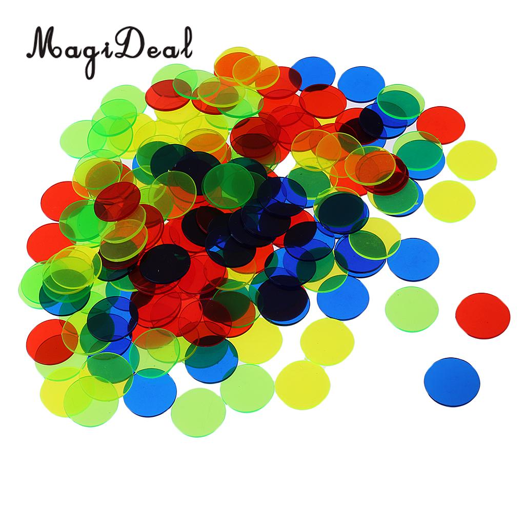 MagiDeal 200pc Translucent Bingo Chips 3/4 Inch Poker Chips for Bingo Poker Board Game Cards  Accessory Mixed Color