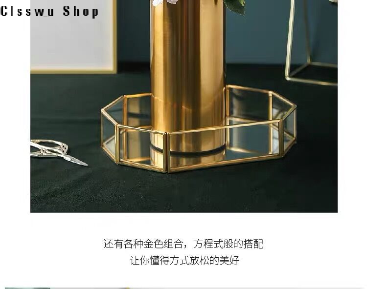 European-style cylindrical metal electroplated vase ornaments living room model room golden iron flower arrangement light luxury soft decoration