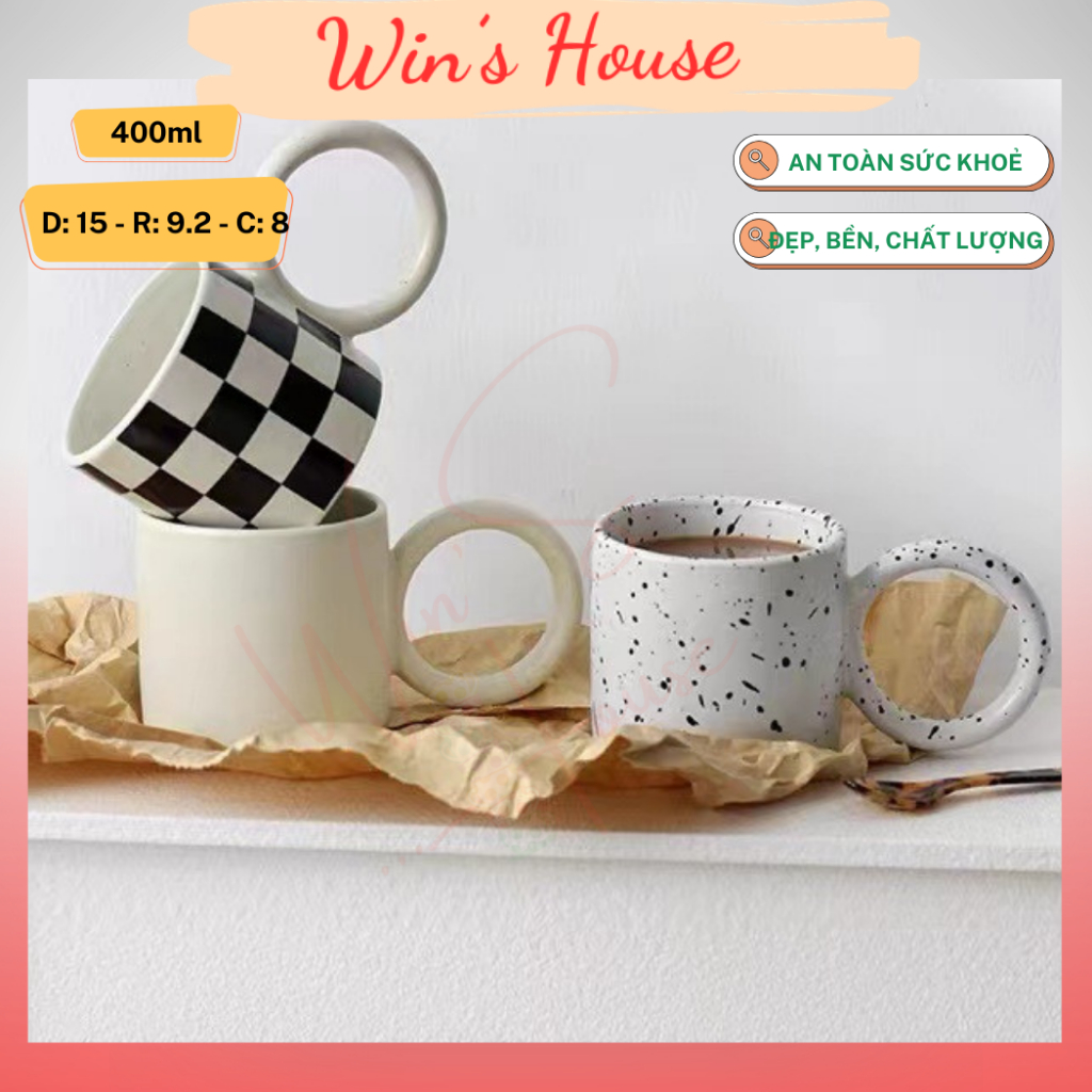 Cốc gốm/ Cốc sứ vẩy mực phong cách Hàn Quốc 400ML uống trà, cà phê - Ly cốc gốm sứ có quai mảnh