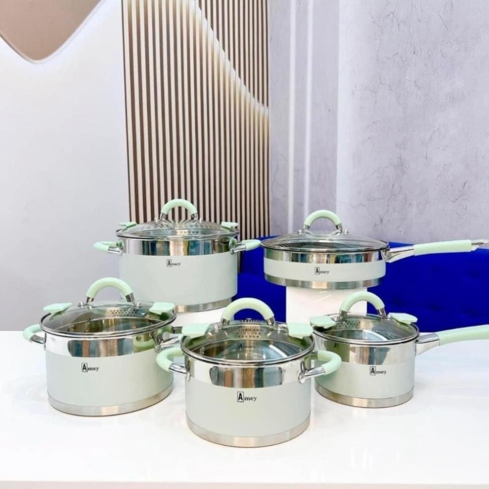 Bộ nồi 9 đáy từ amey đức 5 món- bộ nồi inox hàng loại 1 cao cấp chính hãng .