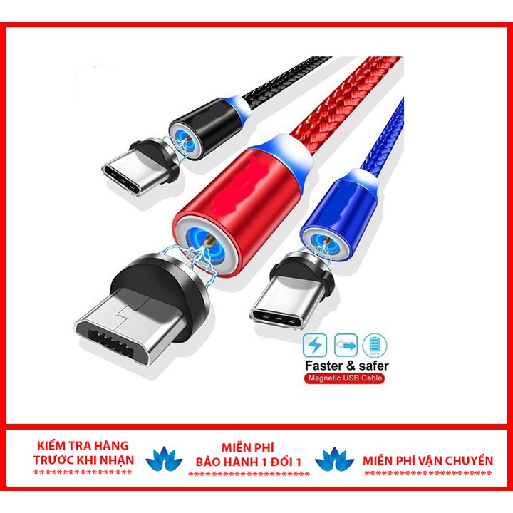 Cáp sạc nam châm Dùng cho tất cả điện thoại xoay 360 độ dây dù,có LED cao cấp