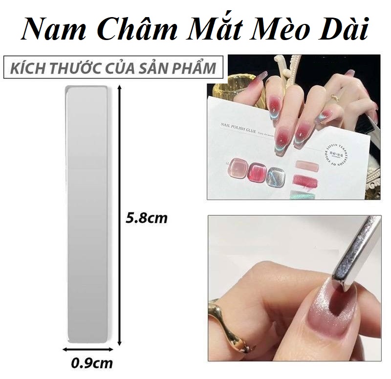 Nam châm mắt mèo chữ nhật dài 6 cm nam châm tròn kim cương 2 đầu hoa lực hút mạnh Nail -sinailmi