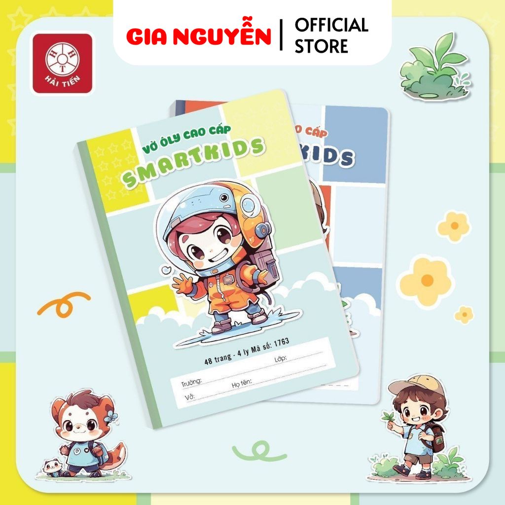 Gia Nguyễn - HẢI TIẾN Vở 4 ô ly cao cấp Smartkids - Lốc 5 quyển - Chống lóa 80 trang 4ly 2,5x2,5mm