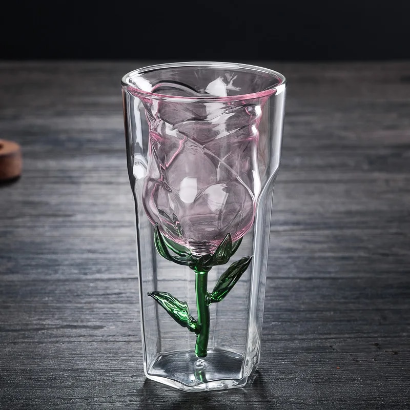 bocheng Rose glass 180ml heat-resistant pink rose shaped double wall coffee wine glass gift Valentine's exquisite gift box packaging ราคา 685 บาท*ส่งฟรี
