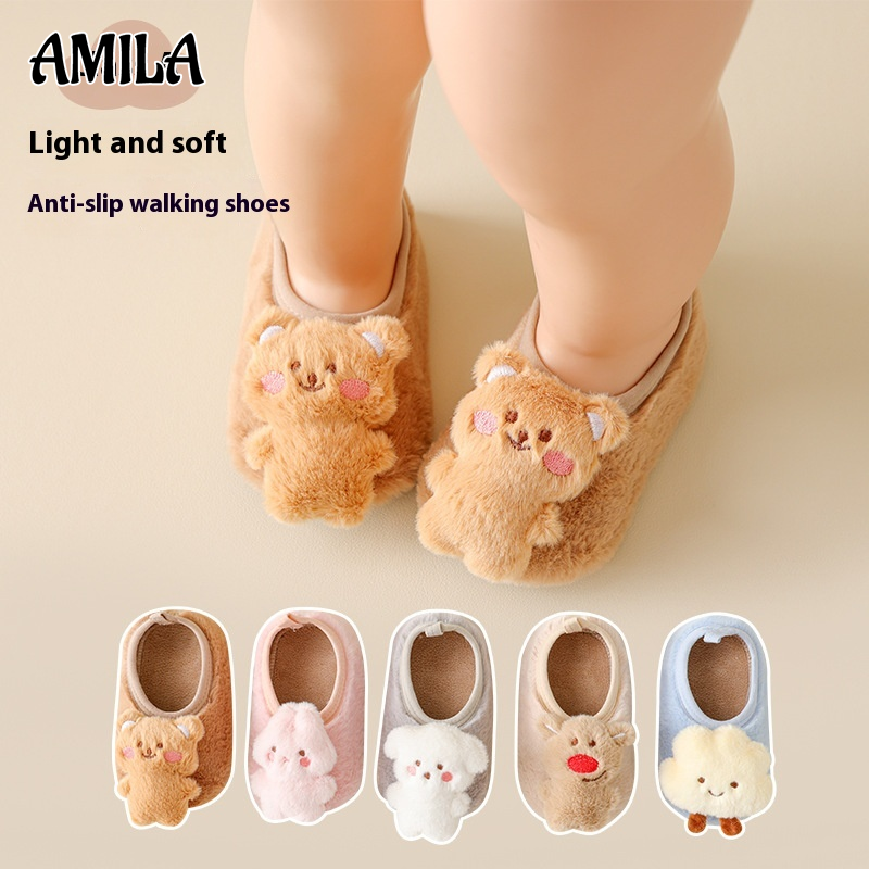 Amila bé giày cho trẻ mới biết đi bé Phòng Chủ Đề hoạt hình vớ dày ấm thiết kế chống trượt vớ trẻ em dễ thương