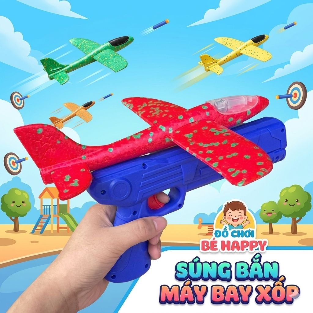Súng Bắn Máy Bay Xốp Cho Bé, Đồ Chơi Vận Động Ngoài Trời Cho Trẻ Em, Máy Bay Xốp Phóng Bằng Súng Cực Xa