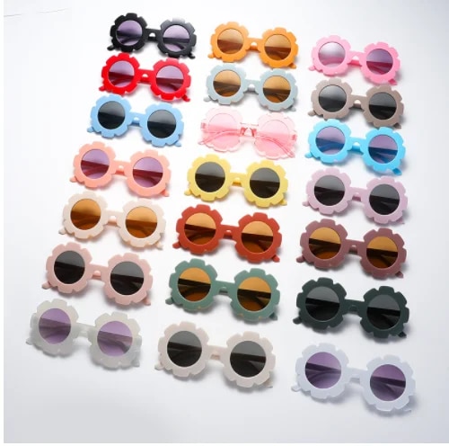 Wholesale Sun Flower Round Cute Kids Sunglasses UV400 For Boy Girls