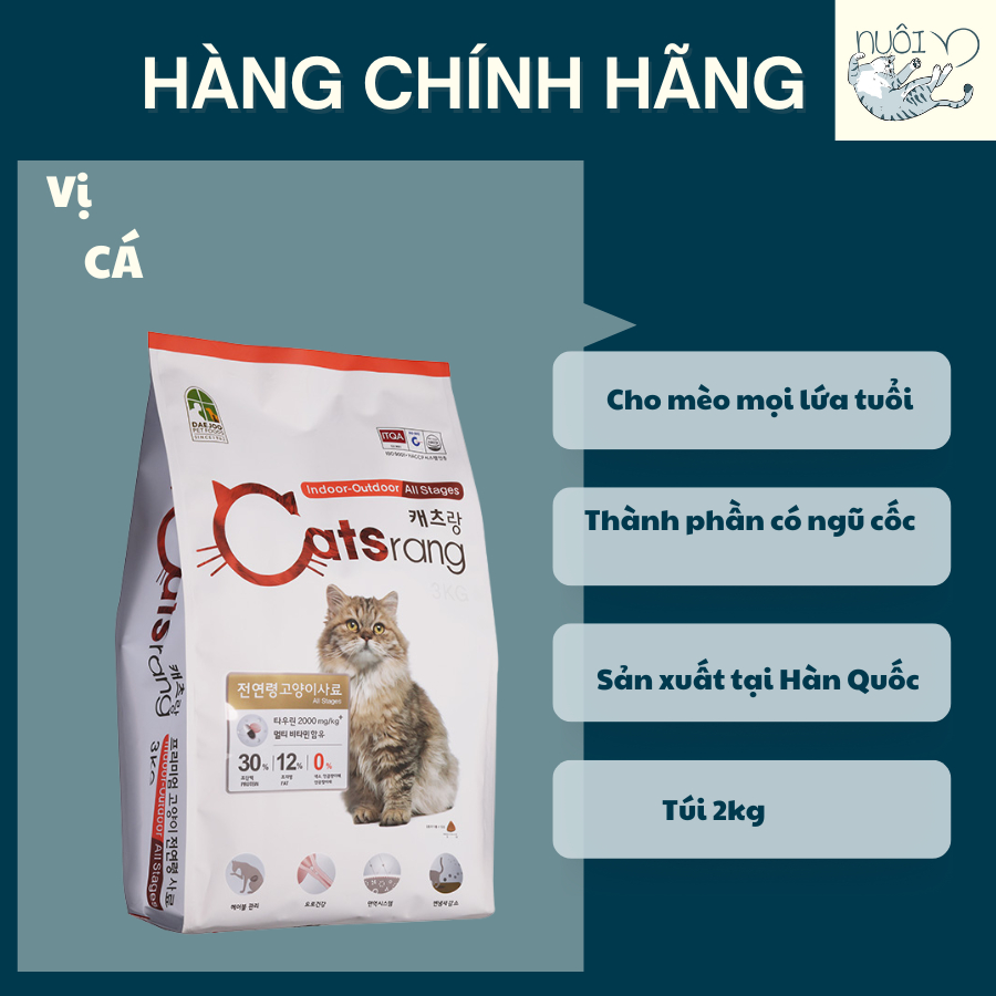 Thức ăn mèo Catsrang - Túi 2kg - hạt cho mèo mọi lứa tuổi