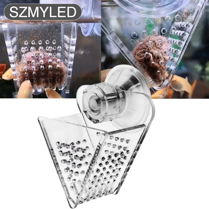 Acrylic Feeding Cup With Suction Cup V-shaped Red Worm Feeder Aquarium Fish Tank Food Container