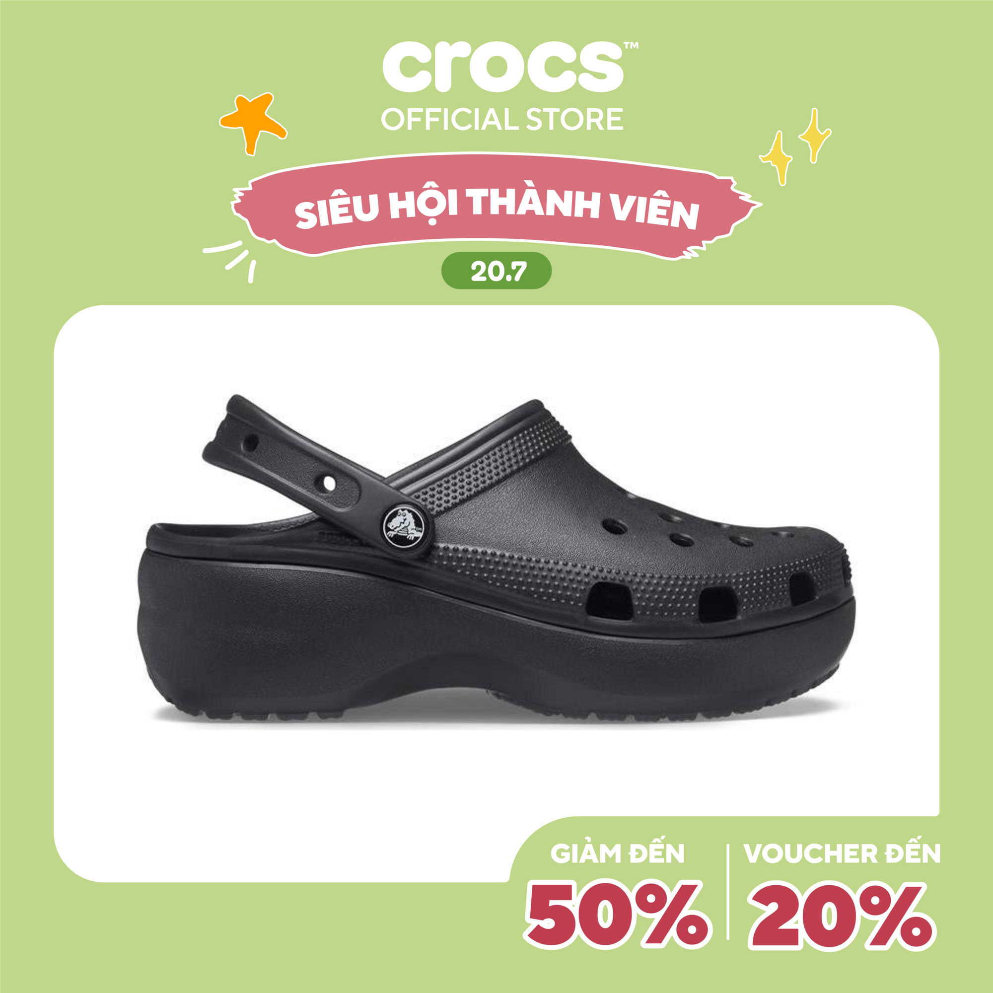 Giày Clog Nữ Crocs Platform Classic - 206750-001