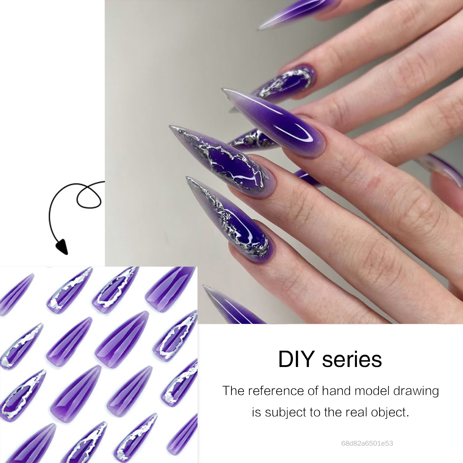 24PCS Mauve Smudging Long Press trên móng tay với móng tay tự nhiên và mịn để làm việc hẹn hò hoặc tiệc tùng TF-AIS-VN