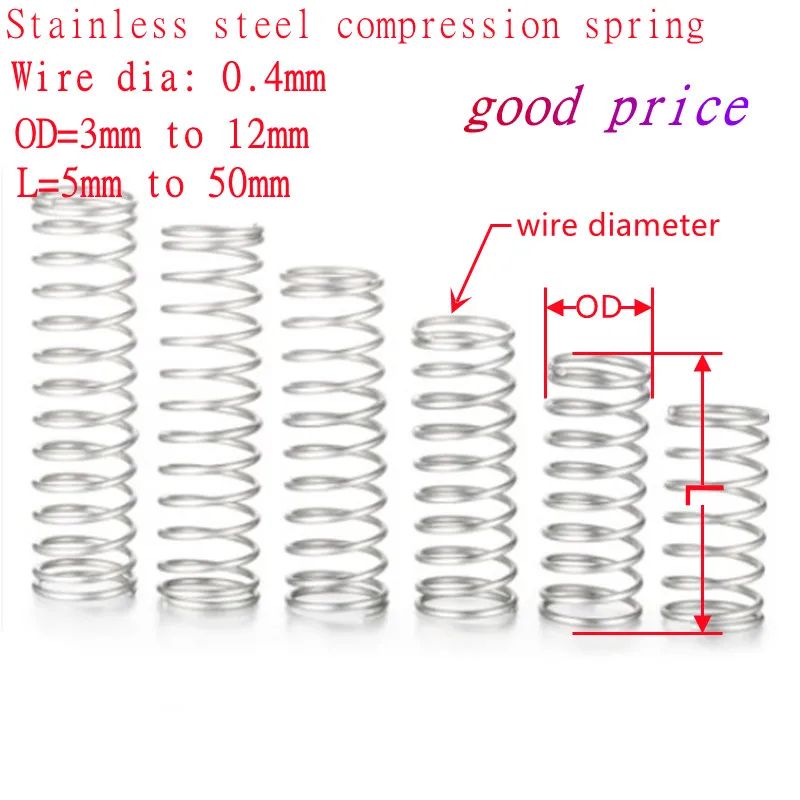 304 Stainless Steel Compression Springs – 1.0mm Wire Diameter, 10mm To 305mm Length – Metric
