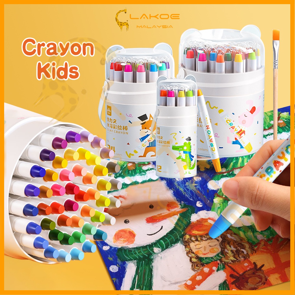 [RTT GHJSADZX 134]Lakoe 12/24/36pcs Crayon Washable Non Toxic Colouring Painting For Kids Krayon Tidak Kotor Tangan
