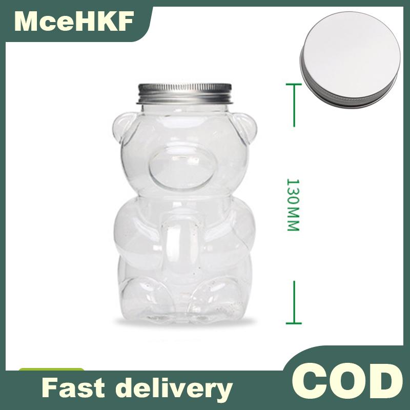 MceHKF ขวดเครื่องดื่มแบบใช้แล้วทิ้งถ้วยพลาสติกลายหมีน่ารักขวดเก็บเครื่องดื่มนมชาพร้อมฝาปิดขวดที่ปิดสนิท