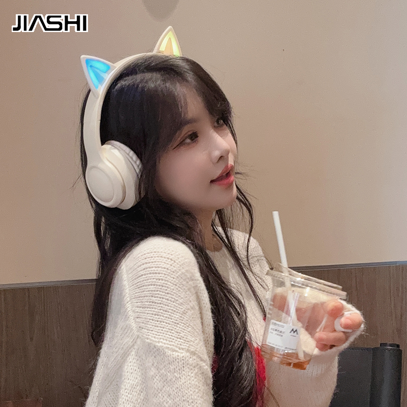 JIASHI AIDJ Bluetooth Headphones Wireless Cat Ear LED Light Cute Girls Gaming Headset ราคา 419 บาท*ส่งฟรี