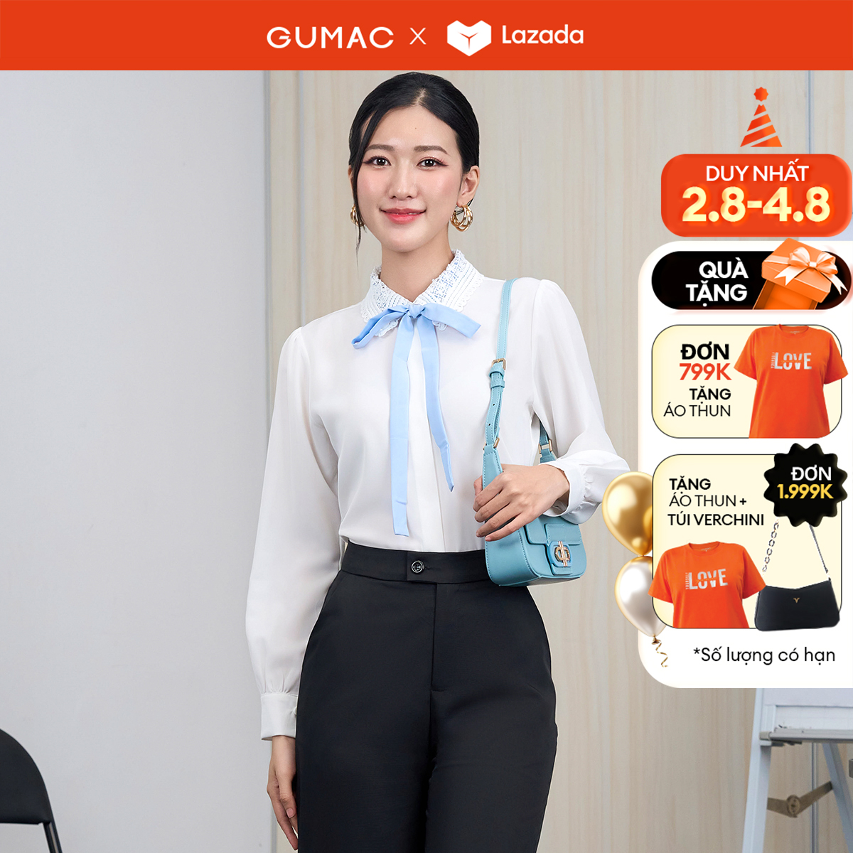 Áo sơ mi cổ ren thời trang gumac ae05001