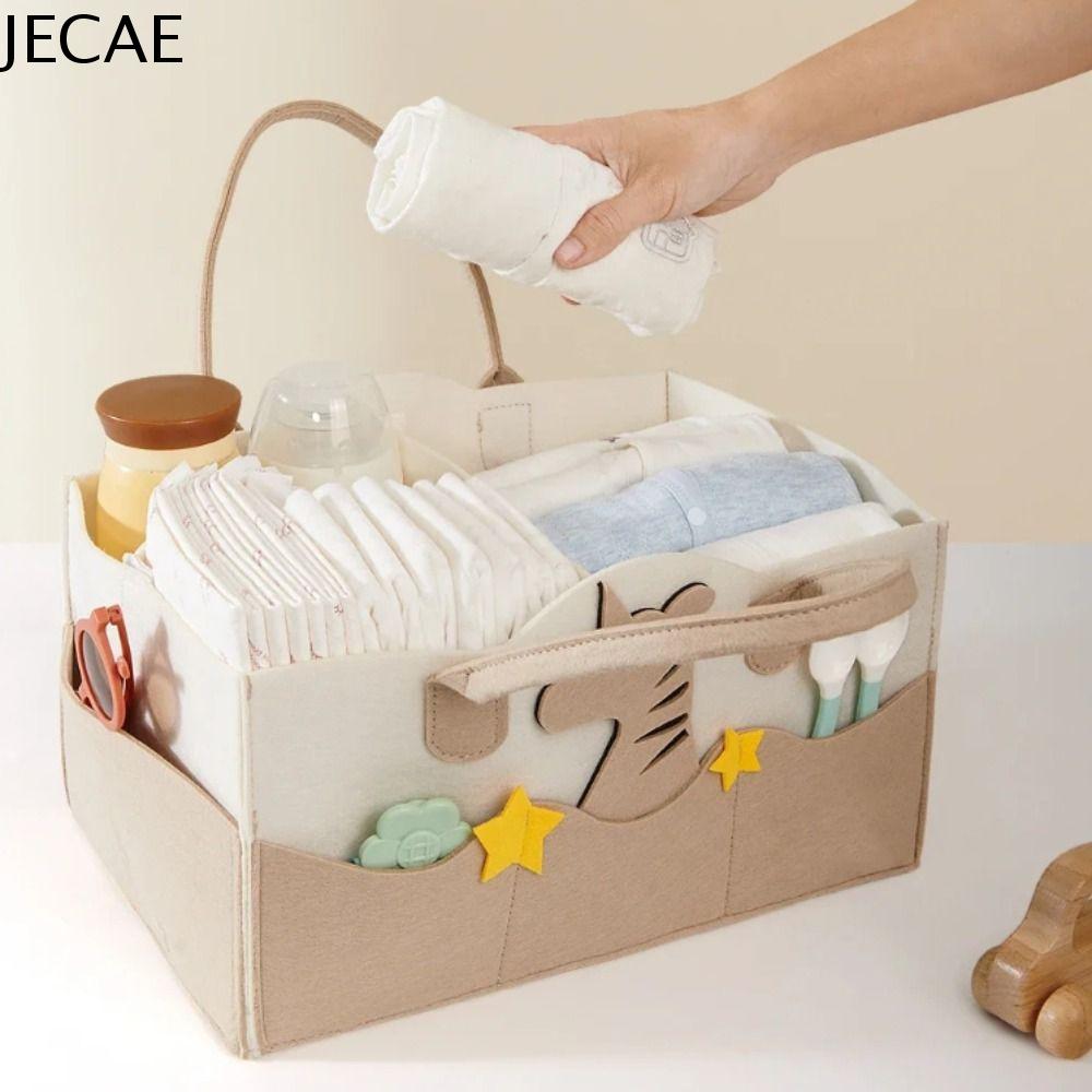 JECAE Chất liệu nỉ Bộ tổ chức tã Thiết kế có thể gập lại In hình hoạt hình Thùng lưu trữ nhà trẻ Đồ dùng cho trẻ em Vải không dệt Giá đỡ tã em bé Đồ dùng cần thiết cho trẻ sơ sinh