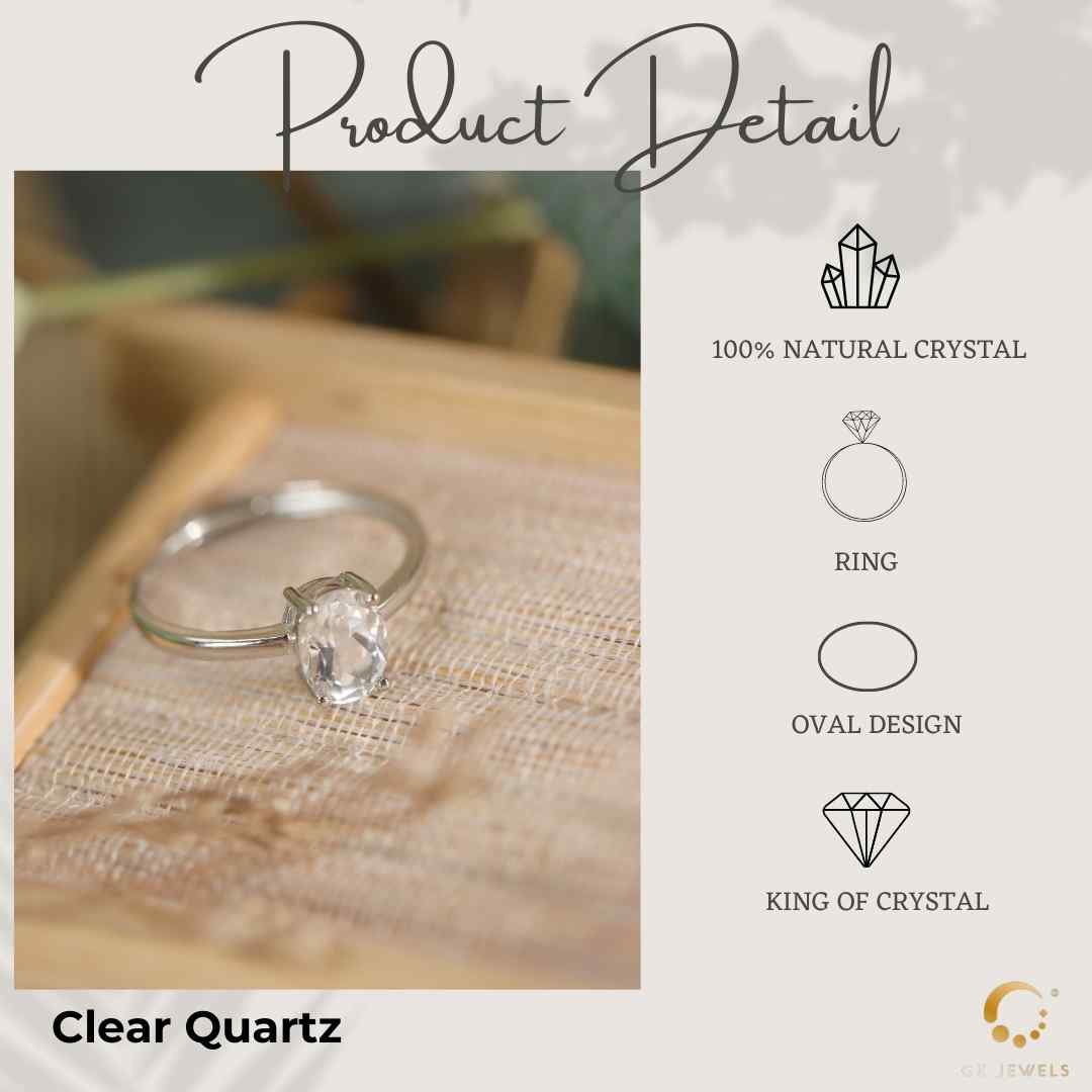 Natural Crystal Clear Quartz Ring Clear Quartz Gemstones GK Jewels
