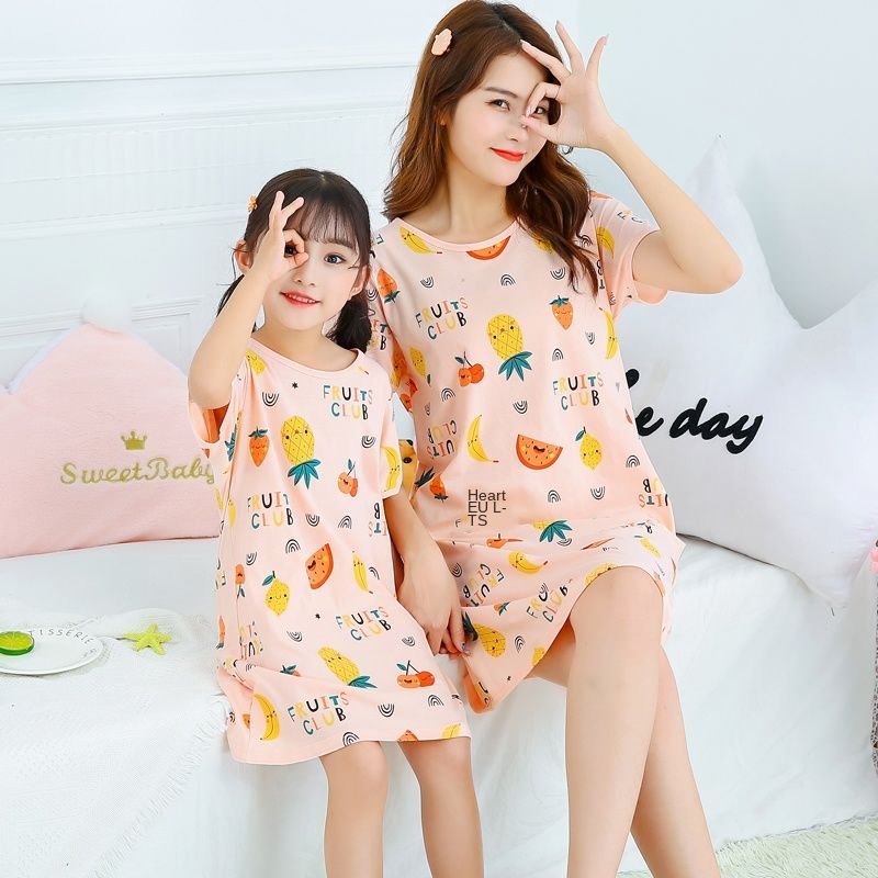 Nơi bán Trẻ Em Váy Ngủ Thu Đông Nữ Tay Ngắn Công Chúa Bé Gái Cotton Cha Mẹ-Con Mẹ Và Con Gái