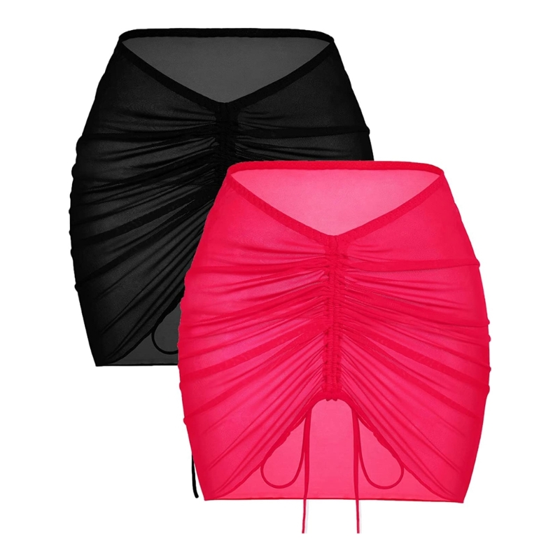 2 cái phụ nữ ôm sát Ngắn Lưới dọc váy quấn đồ bơi bãi biển bikini che