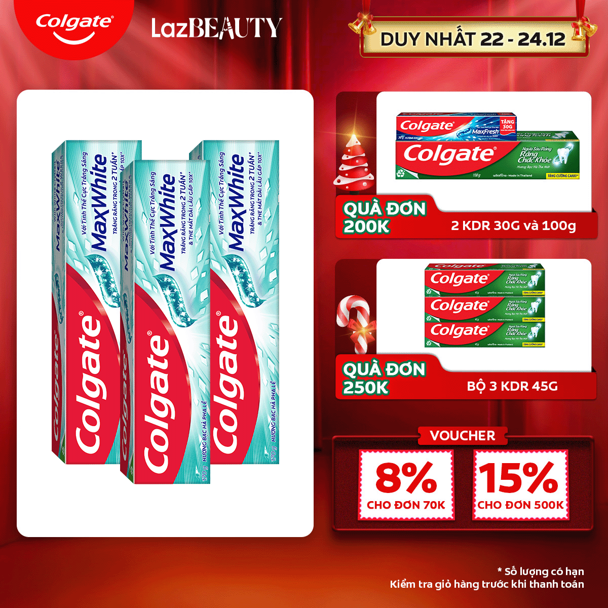 [Chỉ 22 - 24.12_Áp Voucher giảm thêm 8%]Bộ 3 Kem đánh răng Colgate MaxWhite tinh thể the mát, làm trắng răng trong 2 tuần