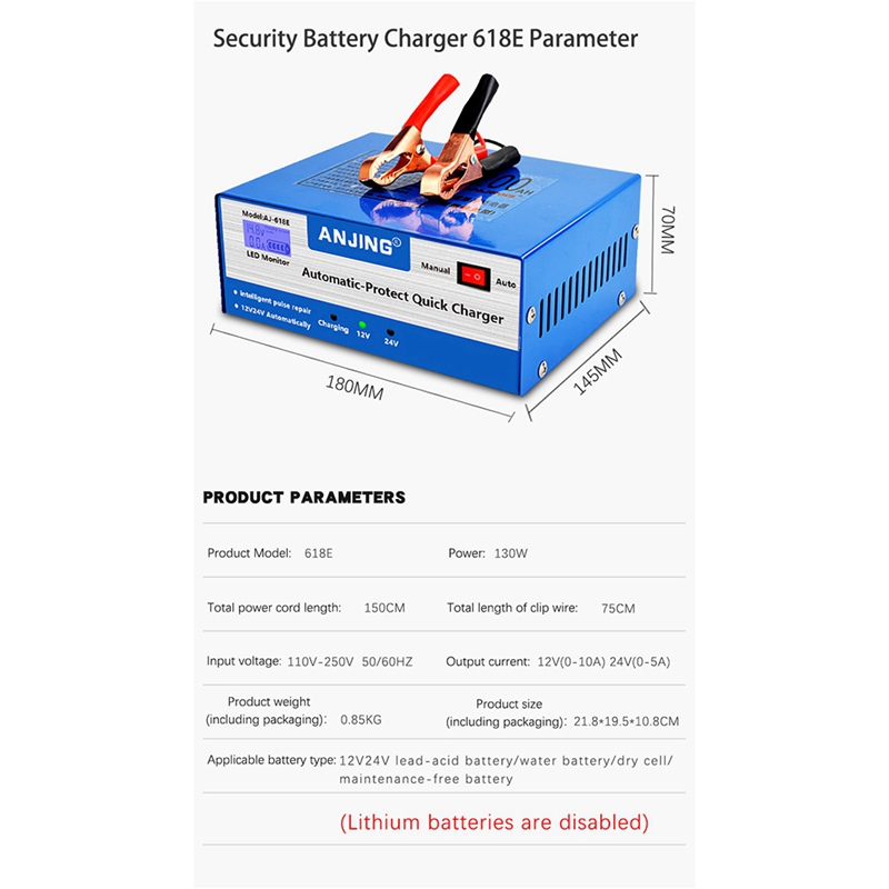 Vehicles Battery Charger Automatic Smart Pulse Repair 110V-250V 200AH 12V 24V Lead Acid Battery Truc