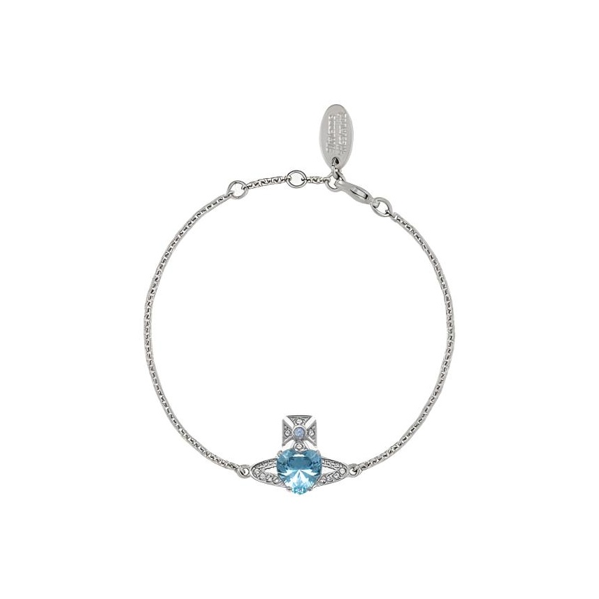 Vivienne Westwood Brass Saturn[Ocean's Heart]Heart Blue Diamond Decoration Bracelet Women's Silver/Blue