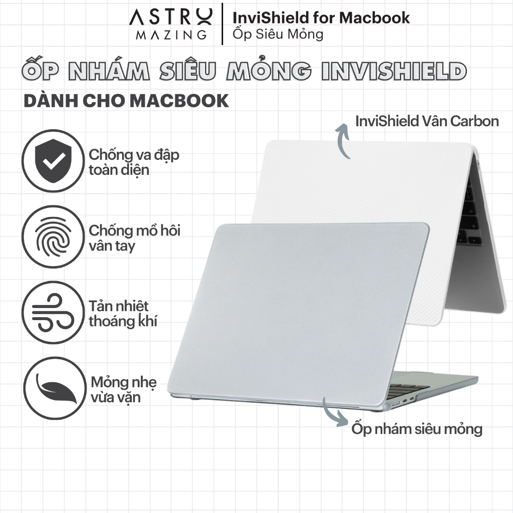 [Mac InviShield] Ốp siêu mỏng carbon nhám mờ dành cho M.acbook Air Pro 13 14 15 16 M1 M2 M3 M4