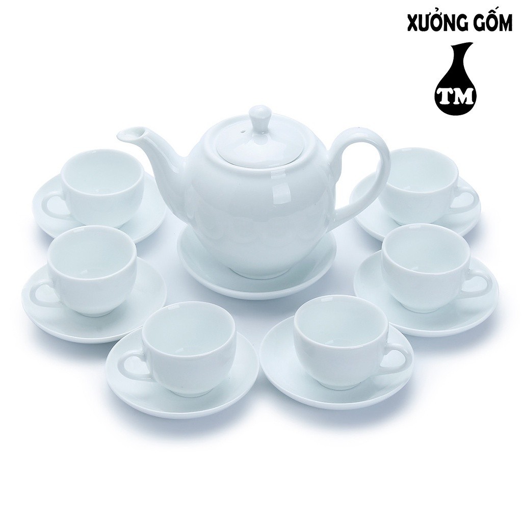 Bộ Ấm Chén Pha Trà Dáng Minh Long Men Trắng - Bát Tràng Đương Đại