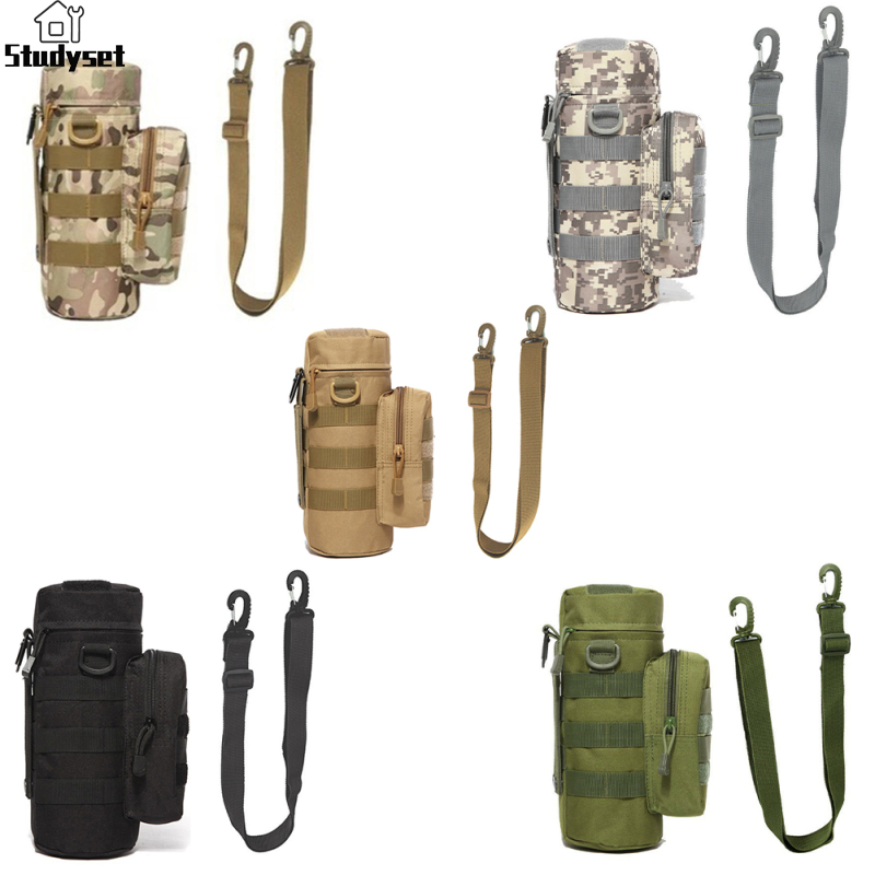 Studyset IN stock Outdoor Water Bottle Pouch Molle Water Pouches Carrier Holder With Back Belt For Hiking Camping Sports ราคา 130 บาท*ส่งฟรี