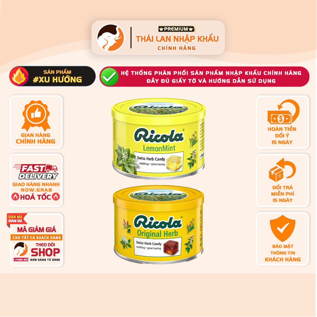 [COMBO 3 HỘP] Kẹo Ngậm Dịu Họng Thảo Mộc Ricola Hộp Thiếc 100g - Hỗ trợ giảm ngứa họng