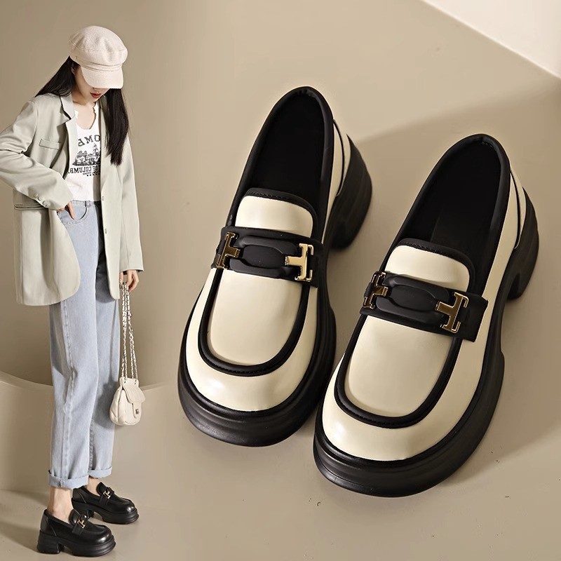Giày búp bê lolita oxford đốc lười da nữ đế cao phong cách ulzzang Hàn Quốc