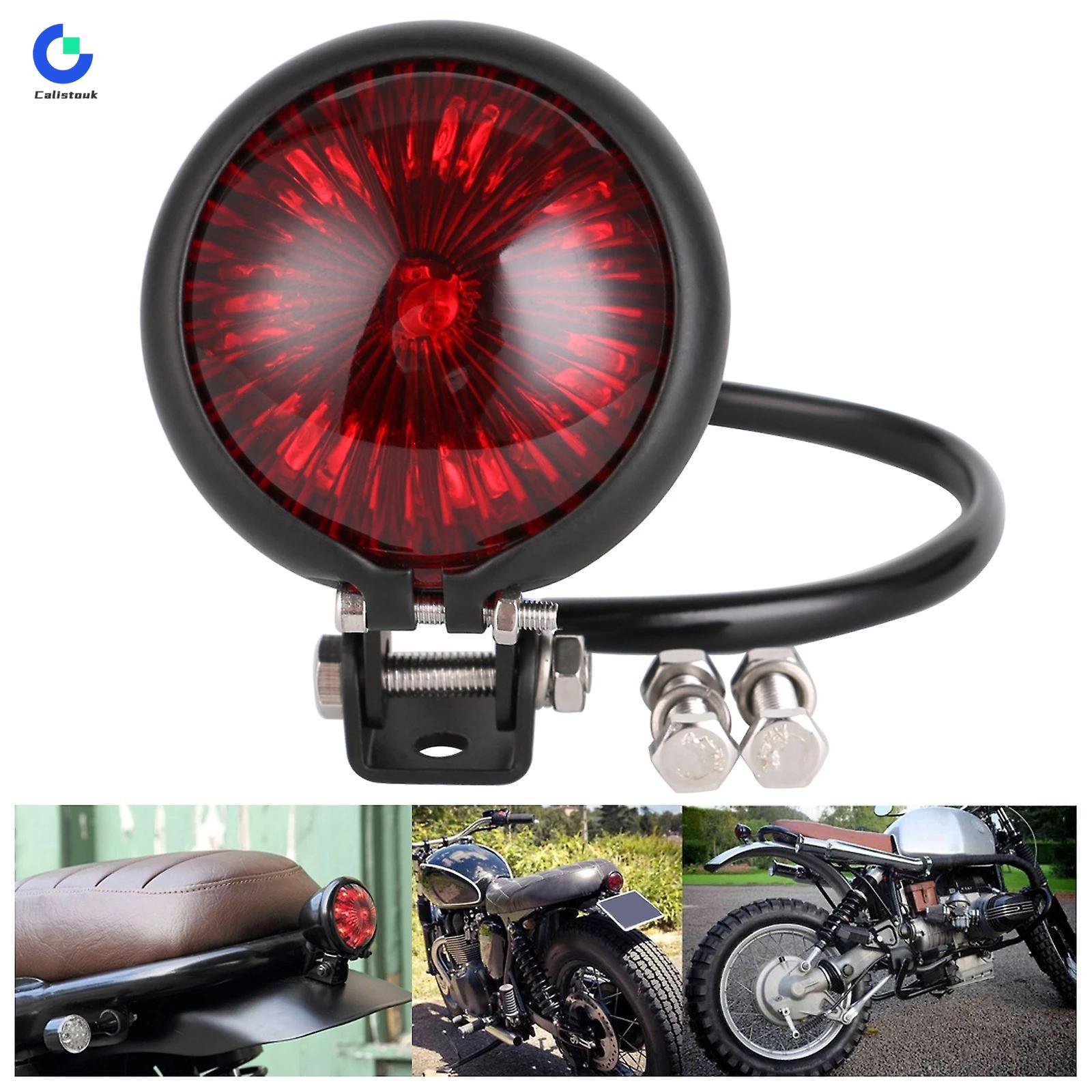 Calistouk 1 chiếc đèn hậu 12V đèn phanh xe máy Đèn LED xe máy dừng đèn hậu phía sau màu đỏ Tương thích với Chopper Bobber cafe Cruiser streetbike