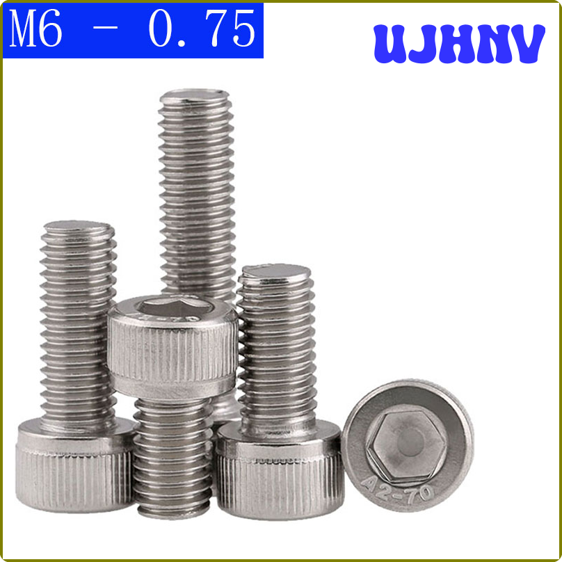 UJHNV M6 - 0.75 ( 6mm ) Fine Thread 304 Stainless Steel Socket Head Caps Screws Metric DIN 912 AVCBE