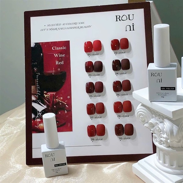 Set sơn gel ROUni đỏ rượu vang 10 màu - sơn móng học nail