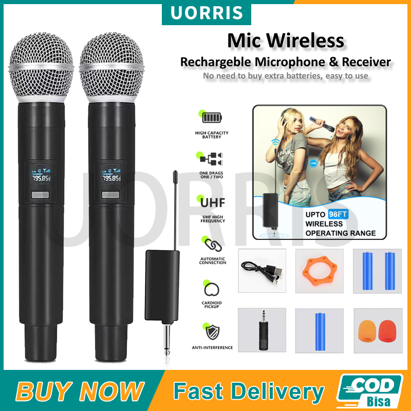 Mic wireless microphone Wireless Rechargeable cheap karaoke 2 microphone wireless profesional mic karaoke with receiver Harga 146,470 rupiah*Gratis Ongkir