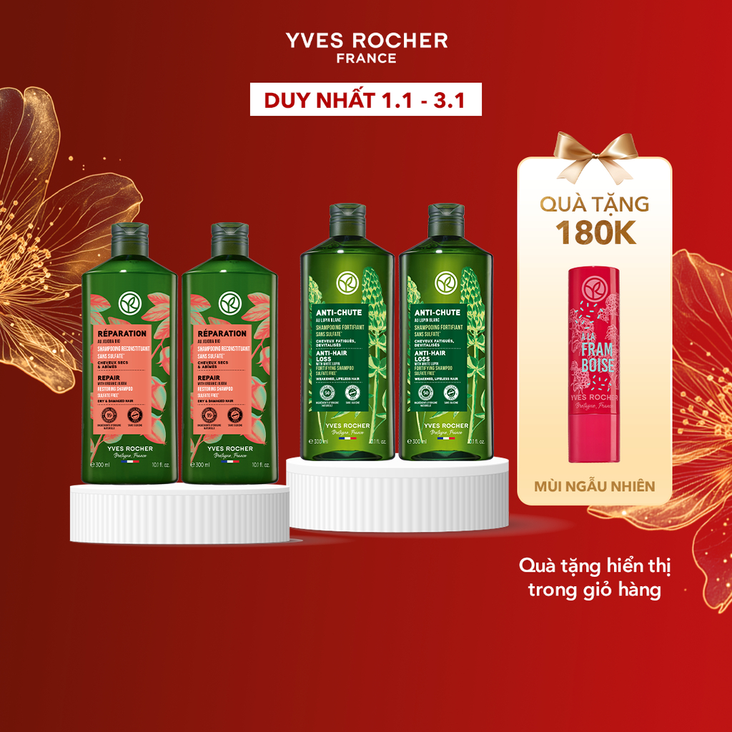 Combo 2 Dầu Gội Thiên Nhiên Không Sulfate Không Silicone Yves Rocher Shampoo 300mlx2 nhiều phân loại