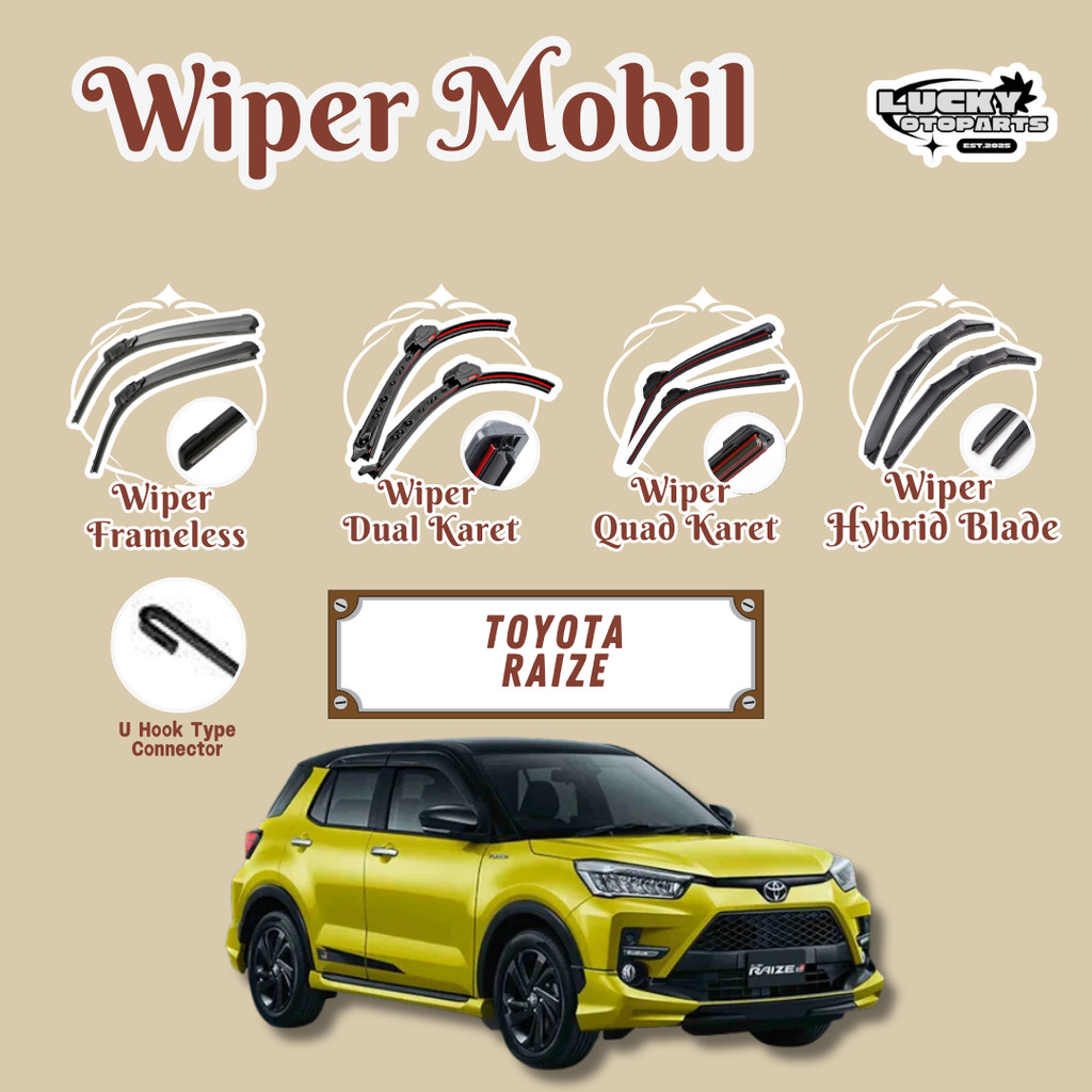 All Varian Wiper Mobil Toyota Raize Sepasang Kanan dan Kiri Jenis Hybrid Soft Dual Quad Karet Harga 55,000 rupiah*Gratis Ongkir