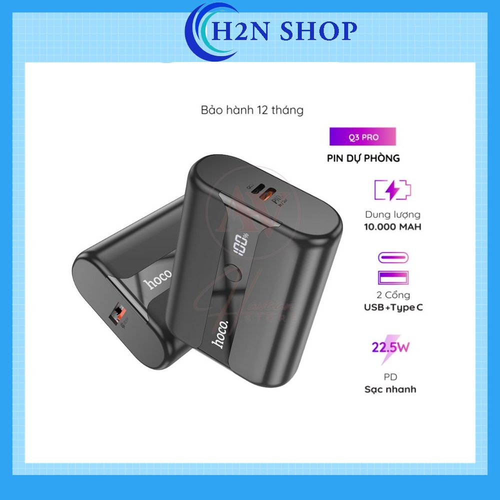[Bh 12Th] Sạc Dự Phòng Mini Siêu Tốc PD 20W 10000mAh HOCO Q3 Pro - Sạc Nhanh QC 3.0 Cục Pin Hiễn Thị