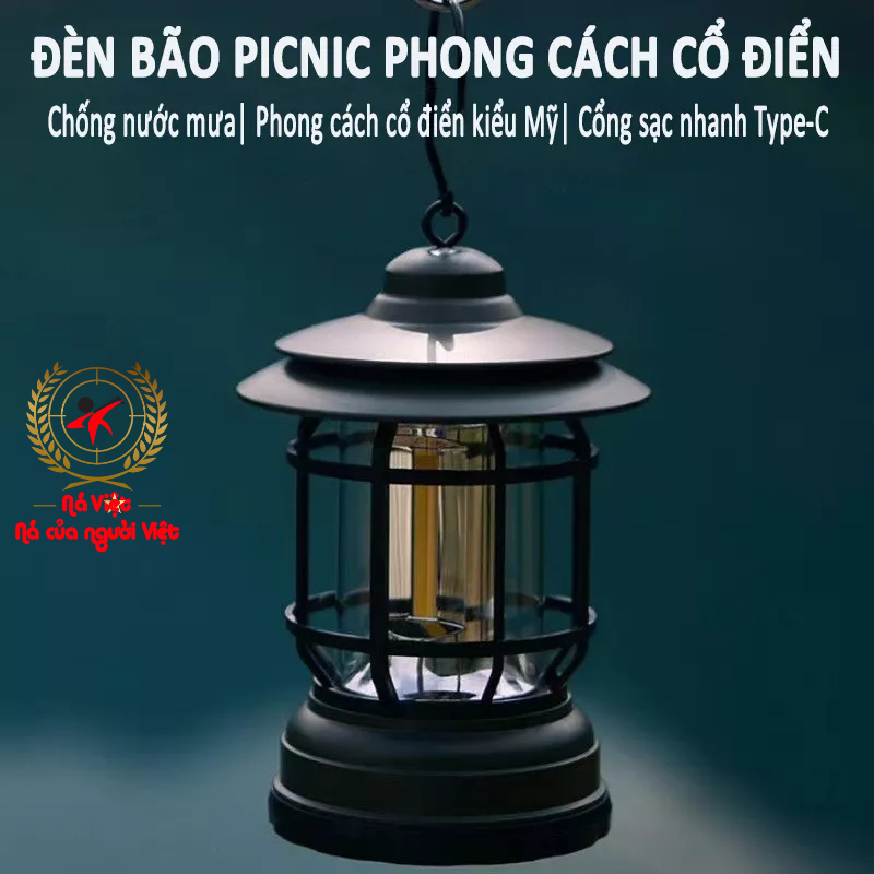 Đèn Cắm Trại Dã Ngoại Du lịch Dùng Pin Sạc USB Tích Điện 1200mAh, Ánh Sáng Vàng Trang Trí Thương Hiệu Tmountain- DCP10