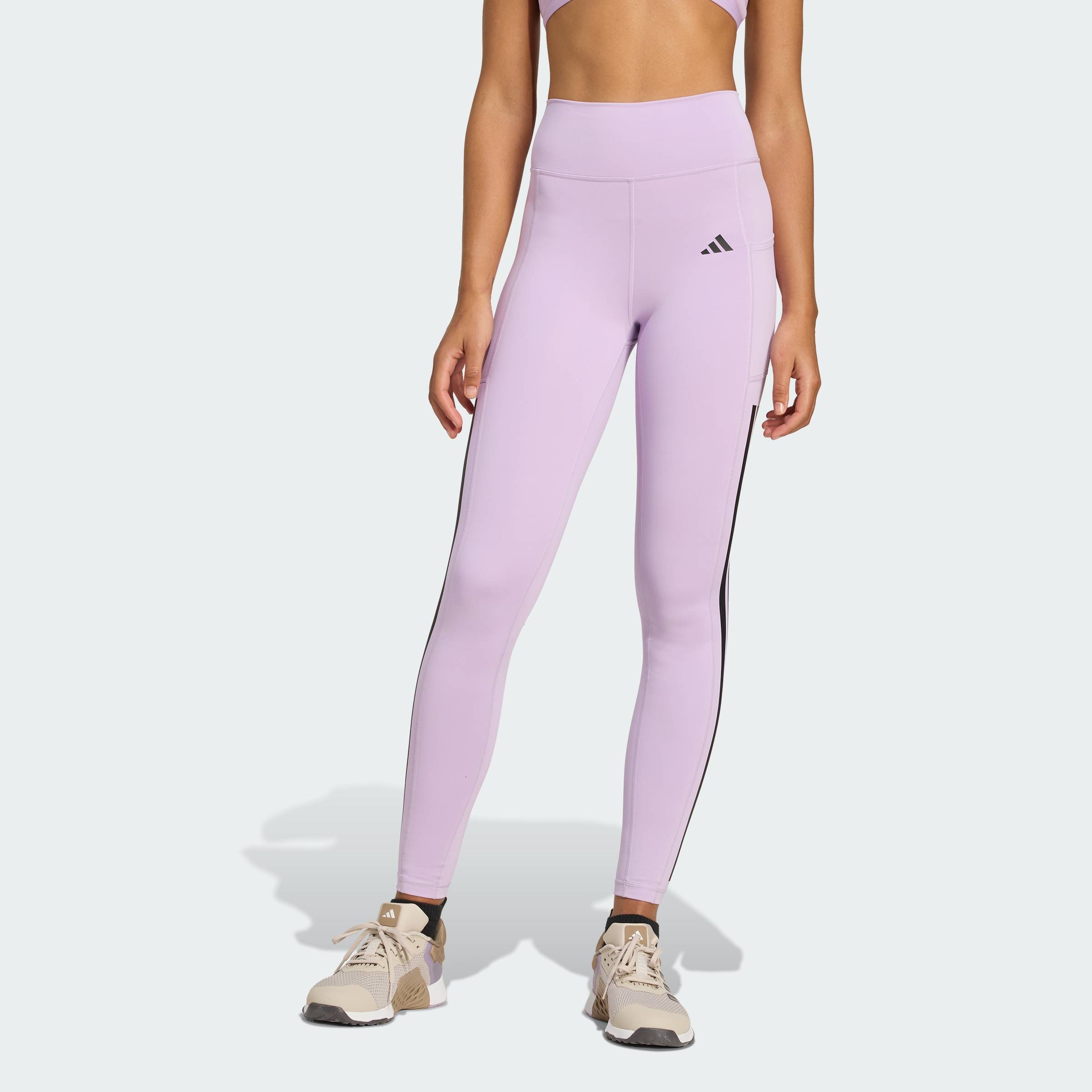 [0H-2H 15.7-VOUCHER 15%] adidas Gym  Training Quần Legging Dài 3 Sọc Optime Nữ Màu tím JX7323