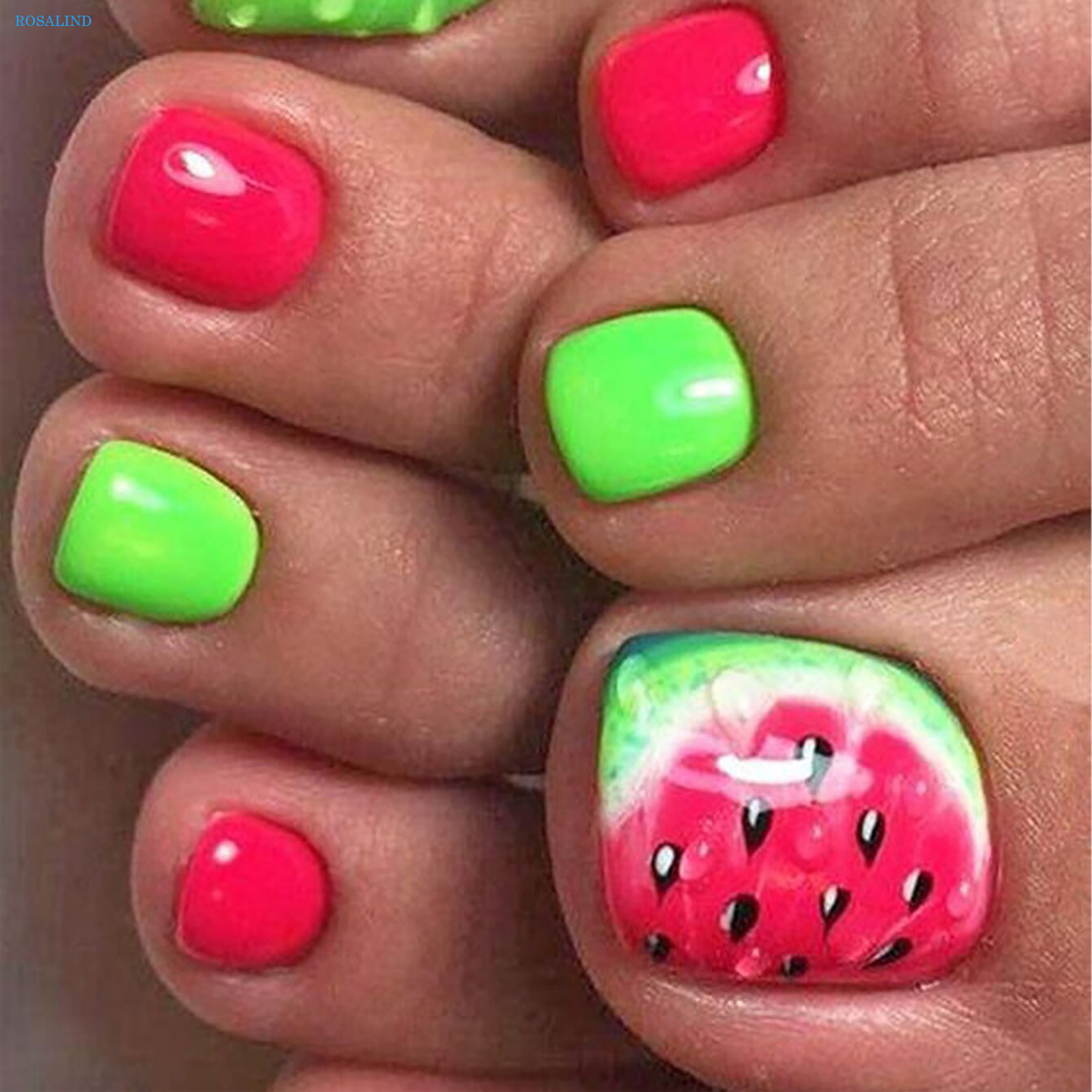 Rosalind Summer Watermelon False Toe Nail Easy Removal False Nail Manicure