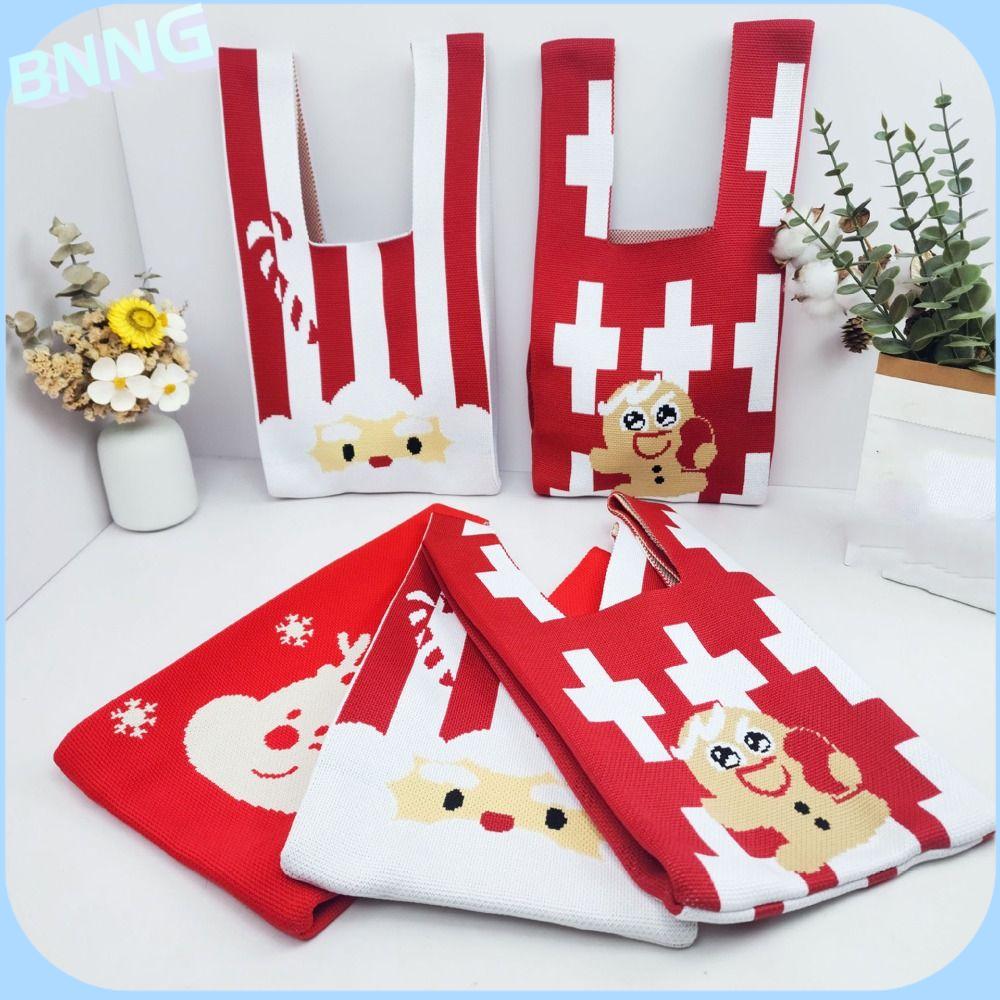 BNNG Bánh gừng nam Túi Đan giáng sinh cho nữ Nai sừng tấm ông già Noel Tái sử dụng Túi đeo cổ tay thắt nút Nút thắt Túi Quà Tặng Túi tote