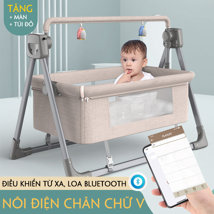 Nôi điện cho bé,nôi điện đa năng điều khiển từ xa tích hợp nhiều chế độ bảo vệ cột sống cho bé