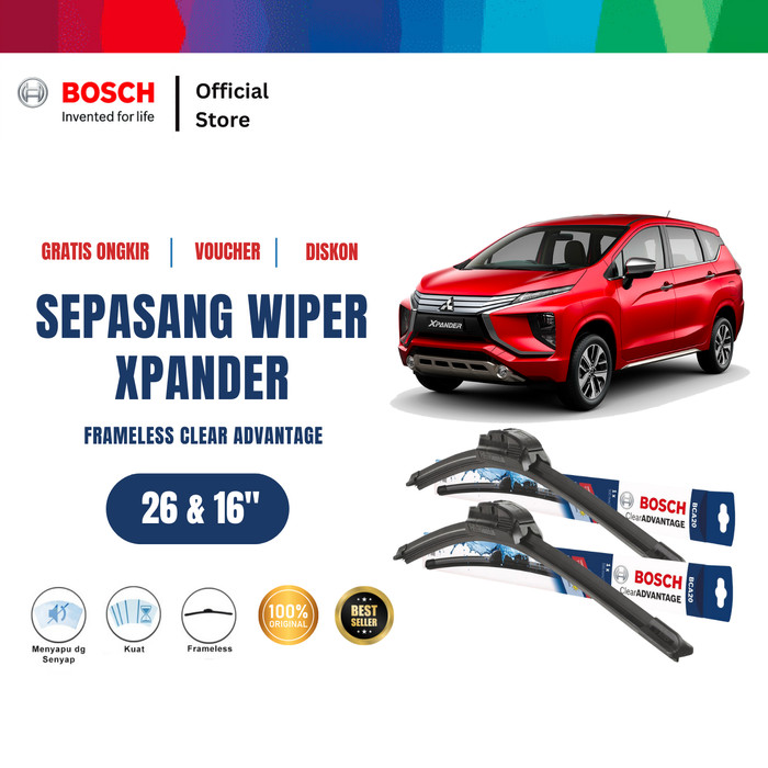 Bosch Sepasang Wiper Mitsubishi Xpander Frameless Clear Advantage 26 dan 16 Inci Harga 203,235 rupiah*Gratis Ongkir